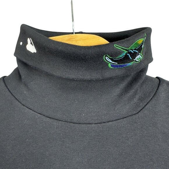 Vtg Majestic Diamond Collection Tampa Bay Devil Rays Shirt XXL Black Turtleneck - Picture 3 of 12